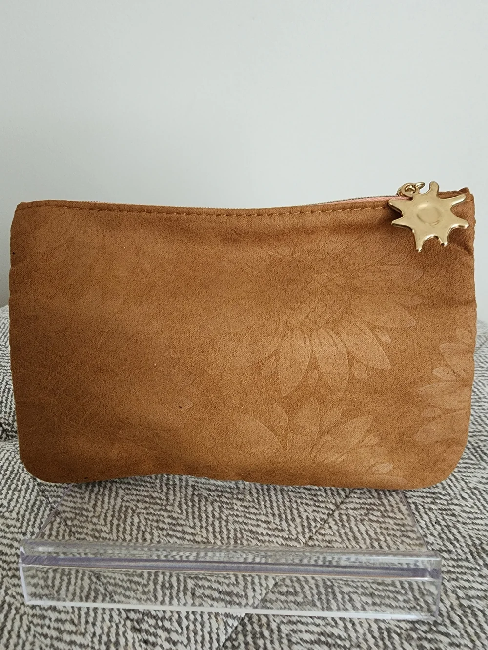 Ipsy Suede Sunflower Cosmetic Pouch - Tan
